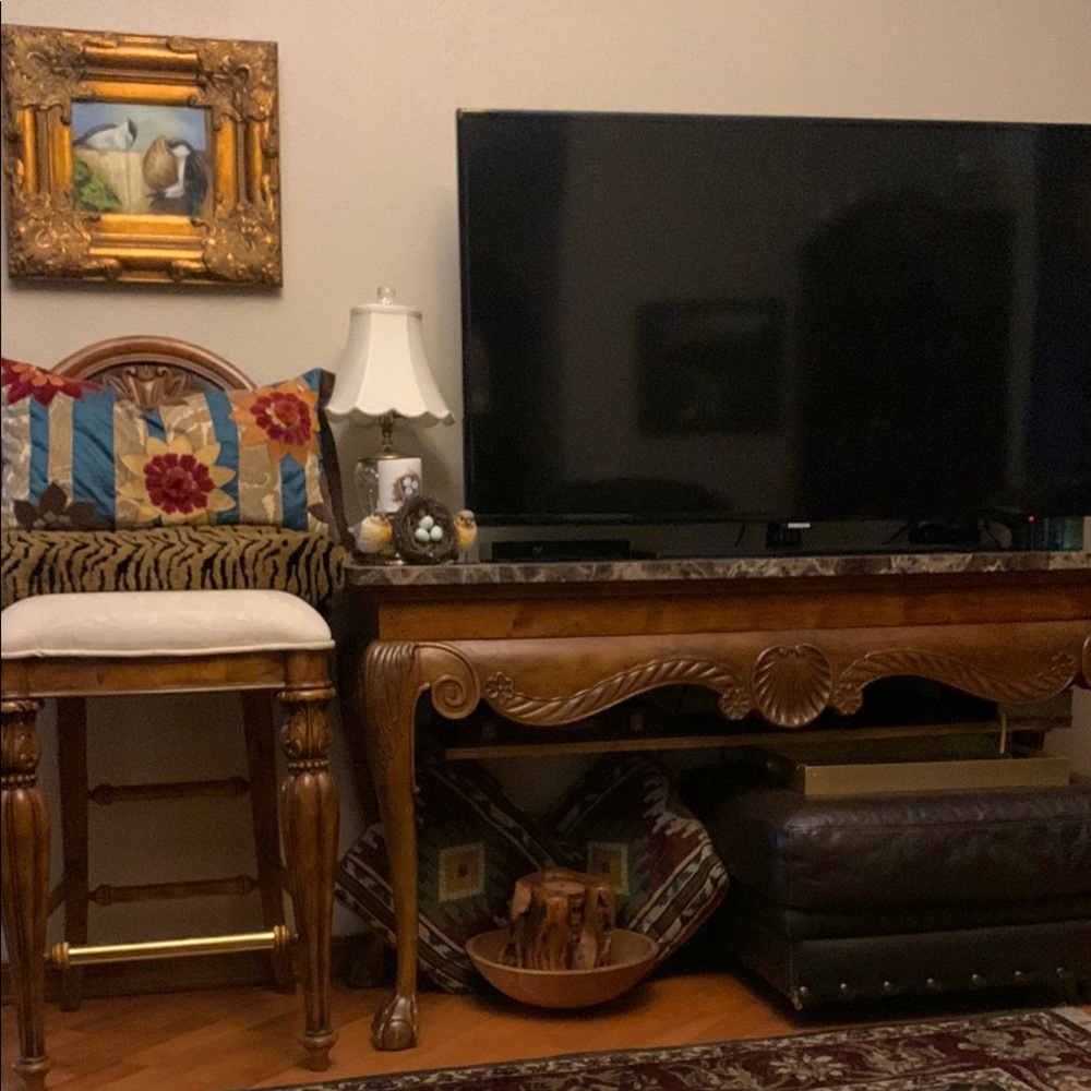 Elegant Wooden Console Table with Marble Top